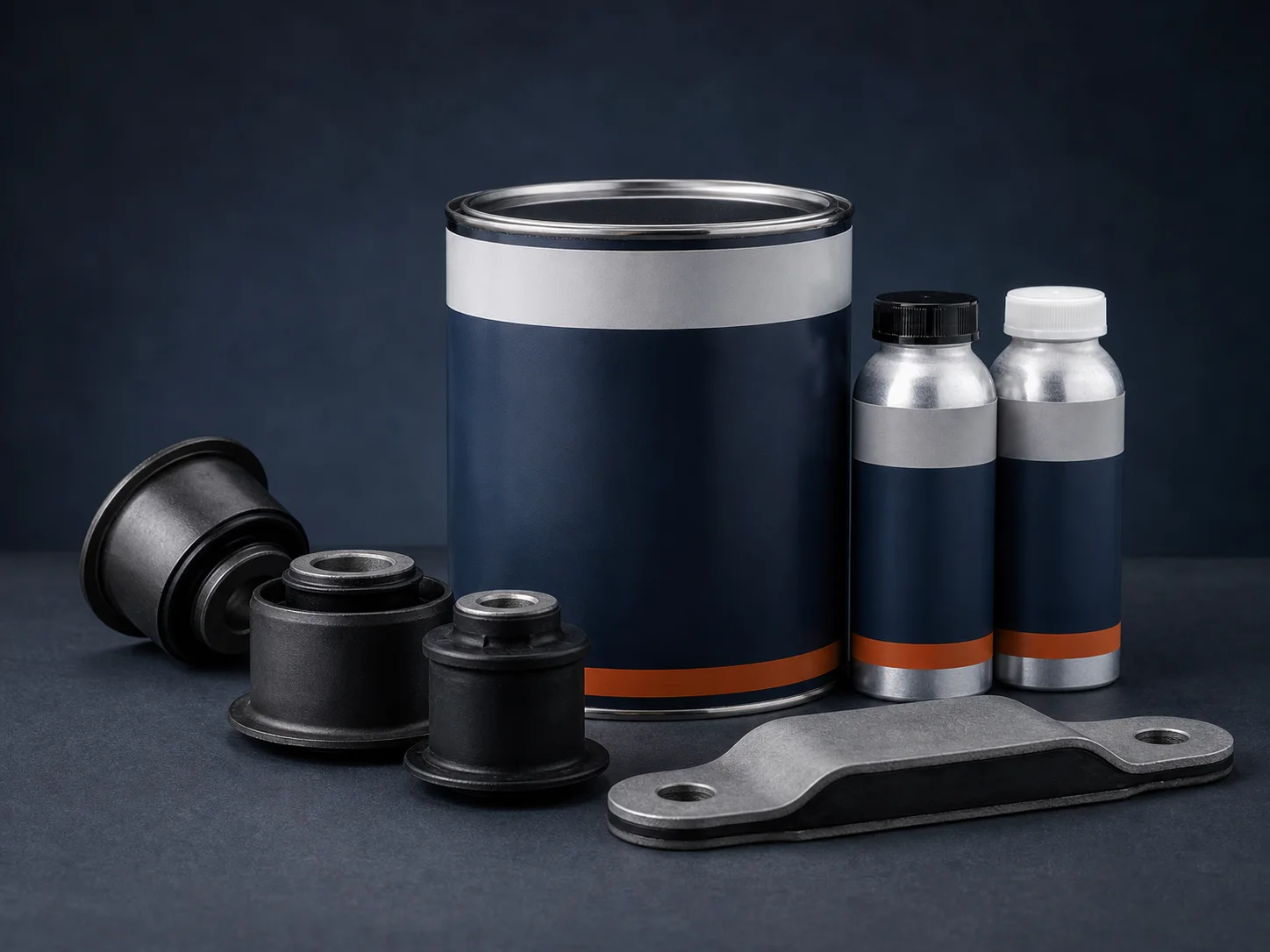 Generic industrial adhesive containers with rubber-to-metal components
