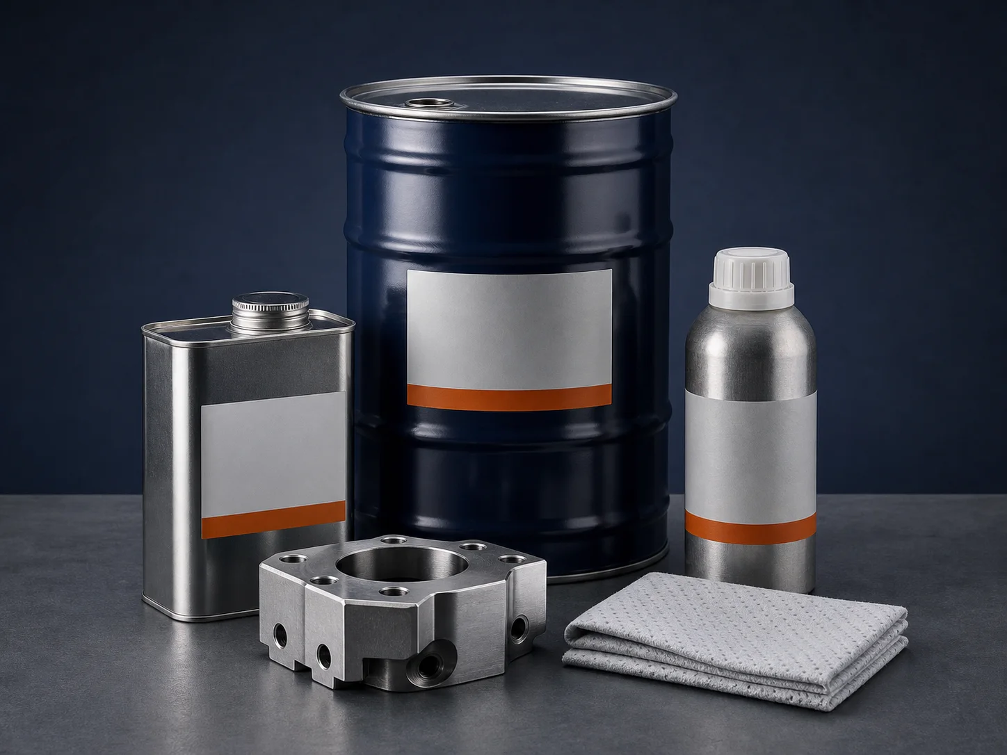 Generic industrial solvent containers with a cleaned machined component
